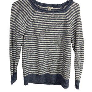L.L. Bean Midweight Cotton Slub Rollneck Pullover Stripe Cream/Soft Indigo, XS